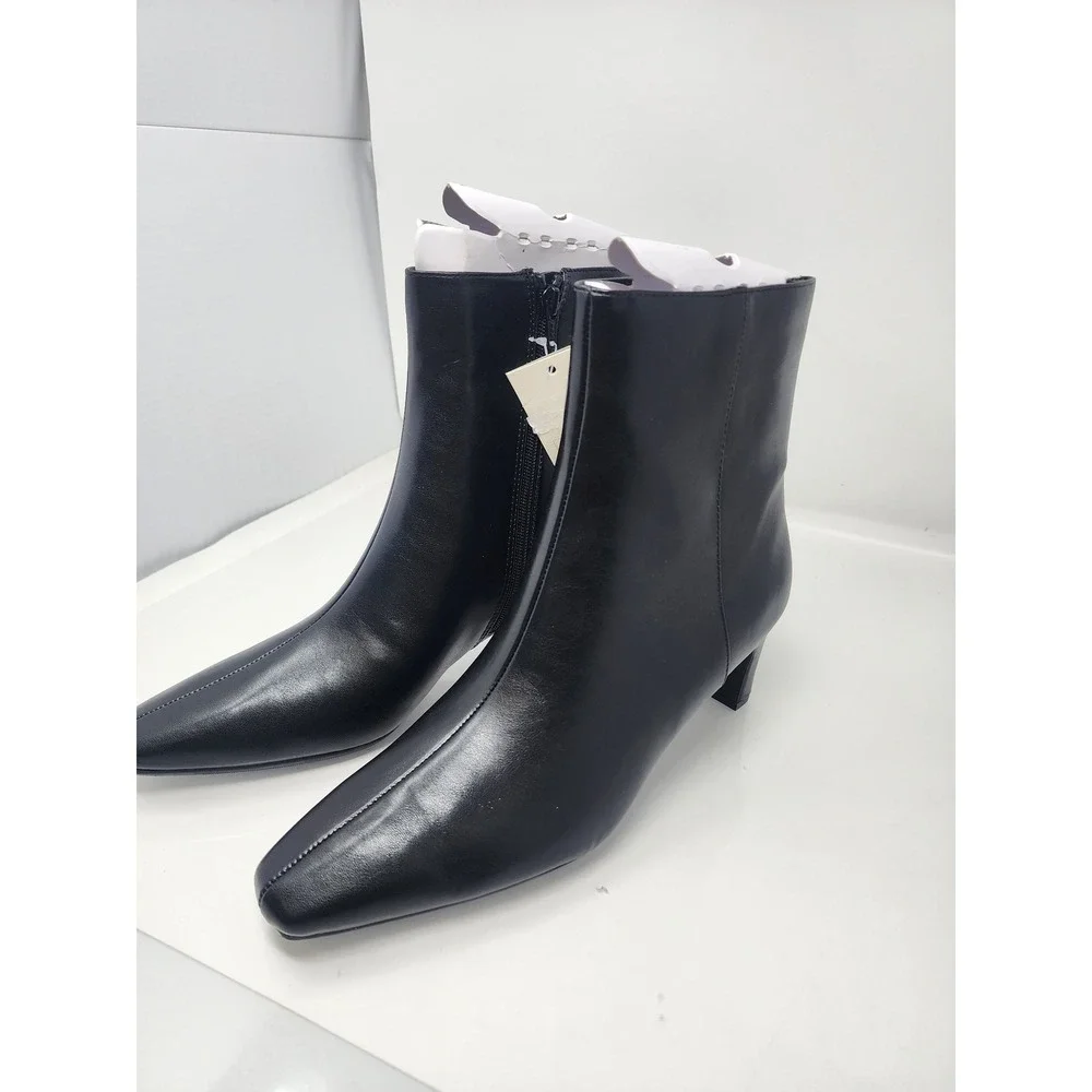 A New Day Womens Square Toe Ankle Boots Black Faux Leather Casual Size 11